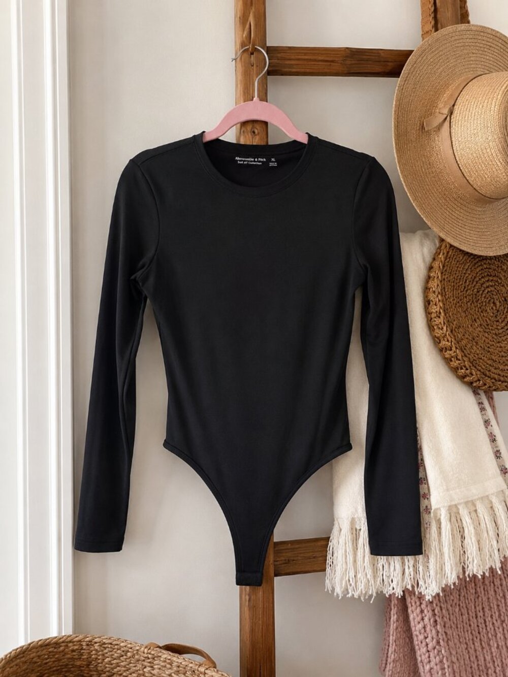 Abercrombie & Fitch SoftAF Long Sleeve Crew Neck Thong Bodysuit Black XL